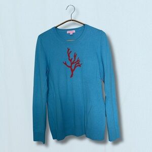 Lilly Pulitzer Blue Cotton Cashmere Coral Sweater - Size Large